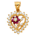 14K Yellow Gold CZ Heart W/ Flower Pendant