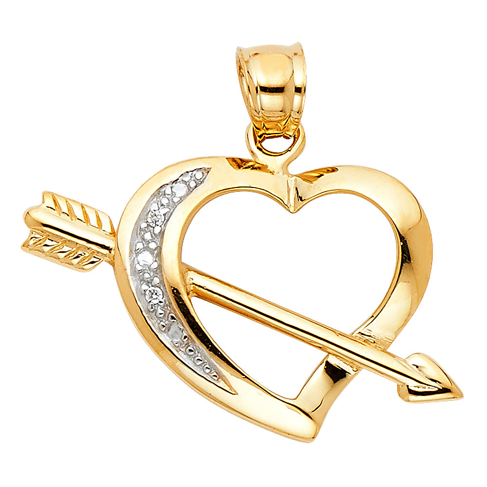 14K Two Tone Gold Heart W/ Arrow Pendant