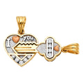 14K Yellow White Rose Gold CZ Heart & Key Pendant Set
