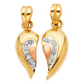 14K Two Tone Gold CZ Heart 2 Piece Pendant Set