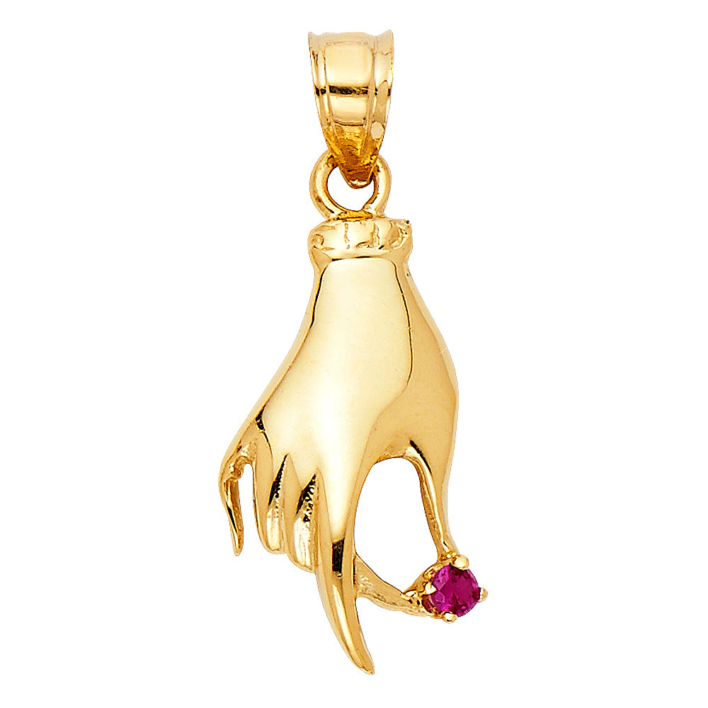 14K Yellow Gold CZ Ladies Hand Pendant