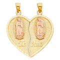 14K Two Tone Gold Te Amo Heart 2 Piece Pendant