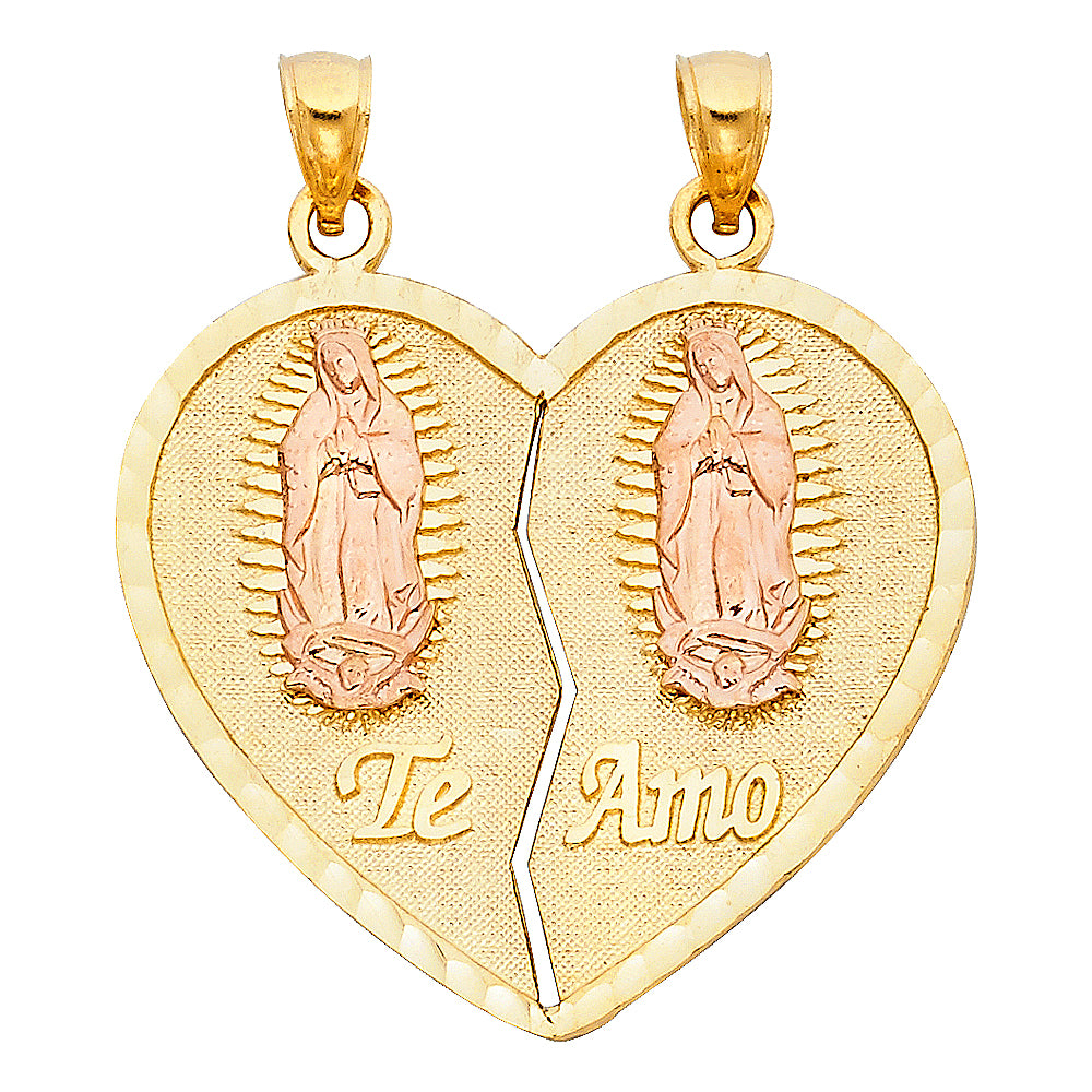 14K Two Tone Gold Te Amo Heart 2 Piece Pendant