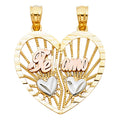 14K Yellow White Rose Gold Te Amo Heart 2 Piece Pendant