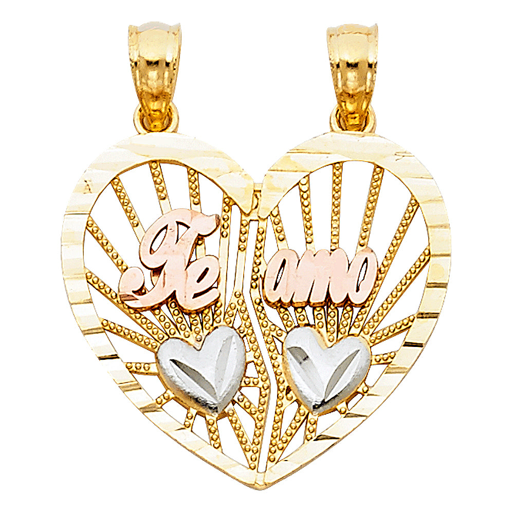 14K Yellow White Rose Gold Te Amo Heart 2 Piece Pendant