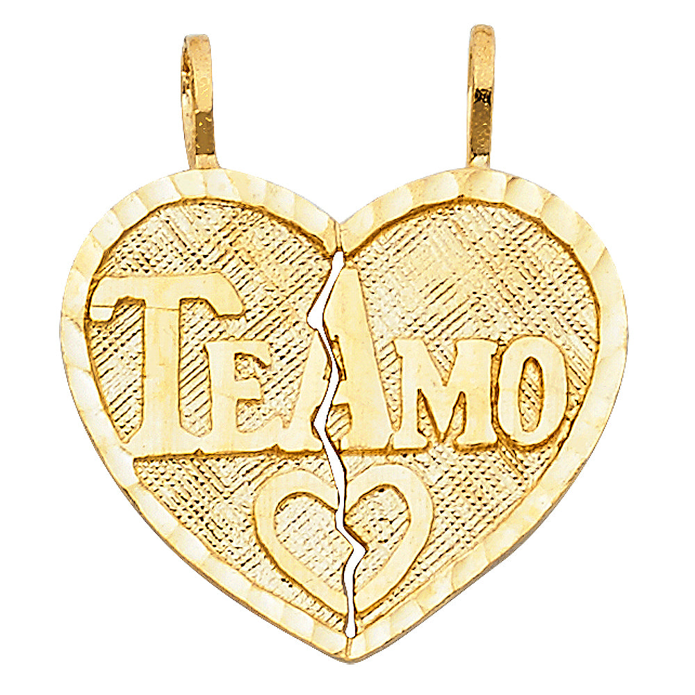 14K Yellow Gold Te Amo Heart 2 Piece Pendant