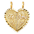 14K Yellow Gold Te Amo Heart 2 Piece Pendant