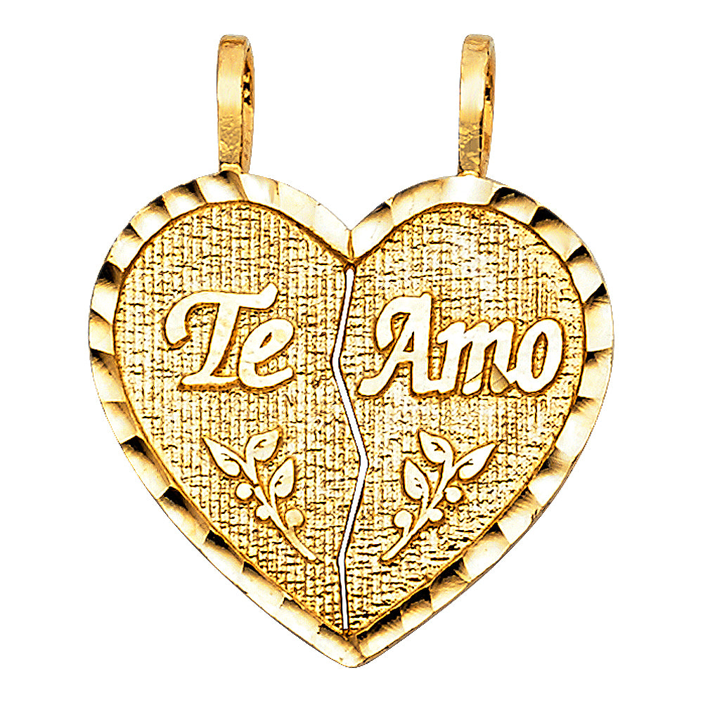 14K Yellow Gold Te Amo Heart 2 Piece Pendant