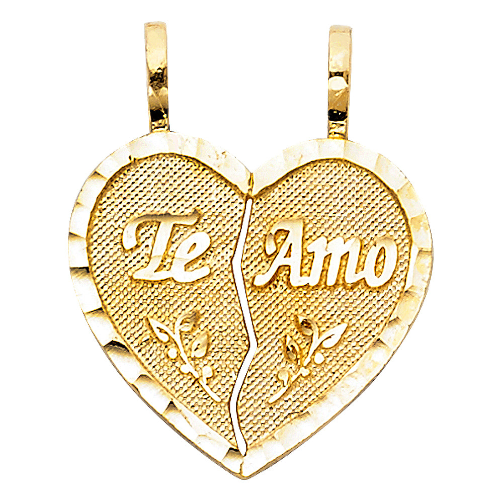14K Yellow Gold Te Amo Heart 2 Piece Pendant