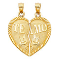 14K Yellow Gold Te Amo Heart 2 Piece Pendant