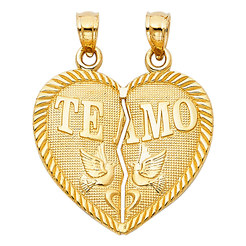 14K Yellow Gold Te Amo Heart 2 Piece Pendant