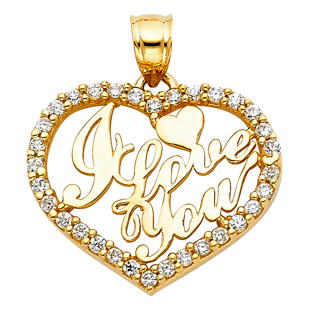 14K Yellow Gold CZ I Love You Heart Pendant
