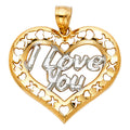 14K Two Tone Gold I Love You Heart Pendant