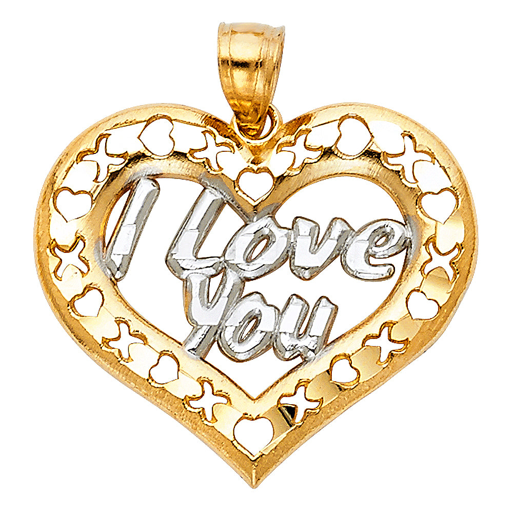 14K Two Tone Gold I Love You Heart Pendant
