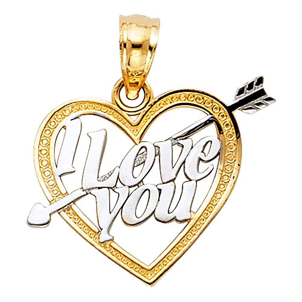 14K Two Tone Gold I Love You Heart Pendant