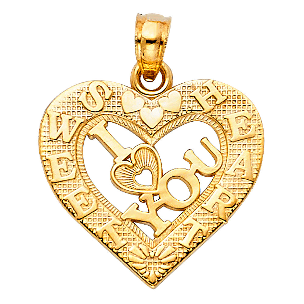 14K Yellow Gold I Love You Heart Pendant