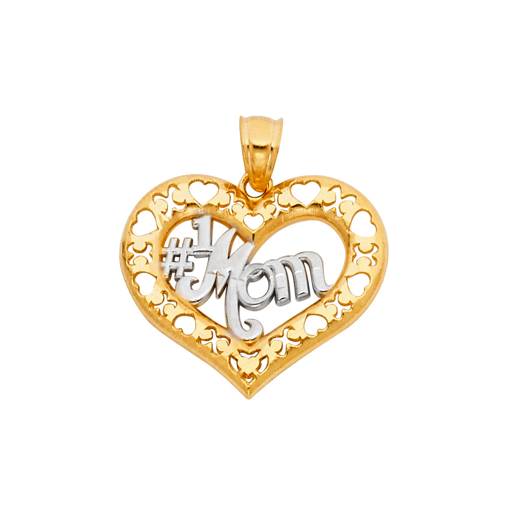 14K Two Tone Gold Mom Heart Pendant