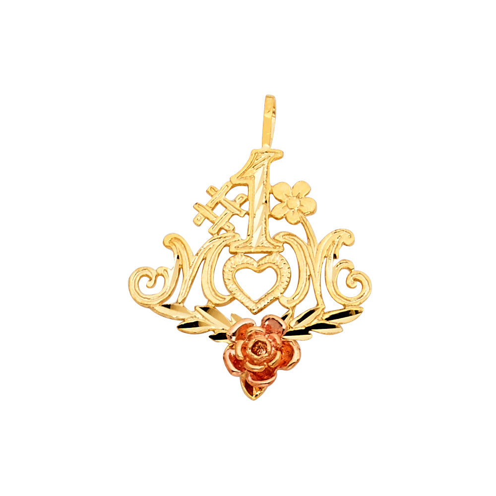 14K Two Tone Gold Mom Pendant