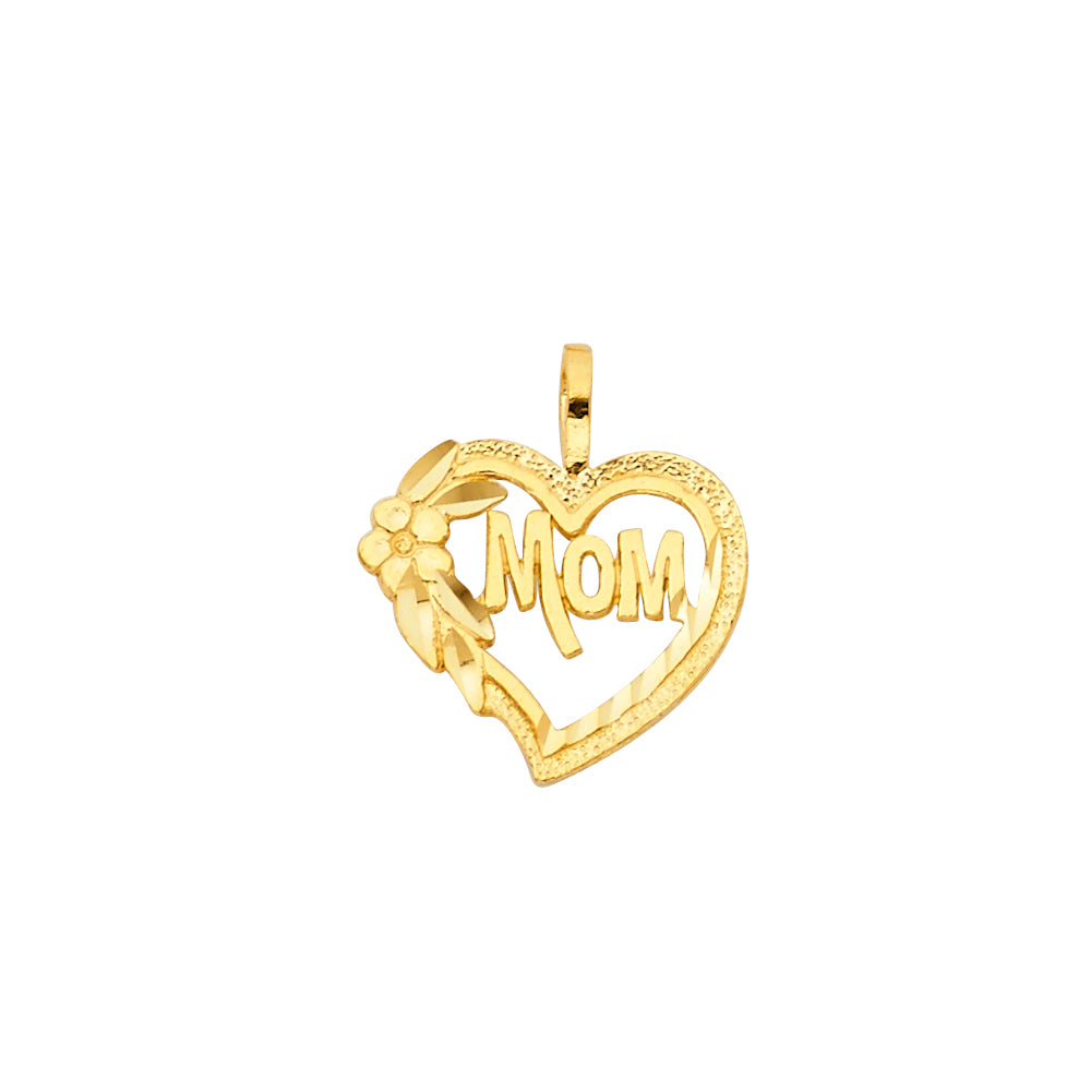 14K Yellow Gold Mom Heart Pendant