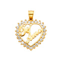14K Yellow Gold CZ Te Amo Heart Pendant