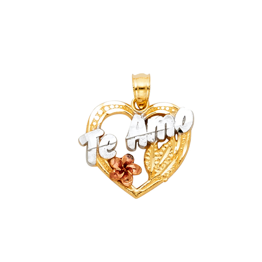 14K Yellow White Rose Gold Te Amo Heart Pendant