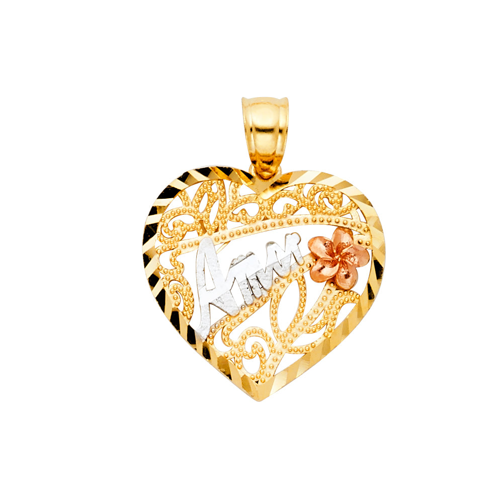 14K Yellow White Rose Gold Te Amo Heart Pendant