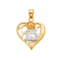 14K Two Tone Gold 15 Years Heart Pendant