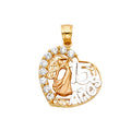 14K Yellow White Rose Gold CZ 15 Years Heart Pendant