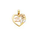14K Yellow White Rose Gold CZ 15 Years Heart Pendant