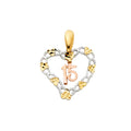 14K Yellow White Rose Gold 15 Years Heart Pendant
