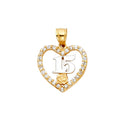 14K Two Tone Gold CZ 15 Years Heart Pendant