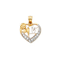 14K Two Tone Gold CZ 15 Years Heart Pendant