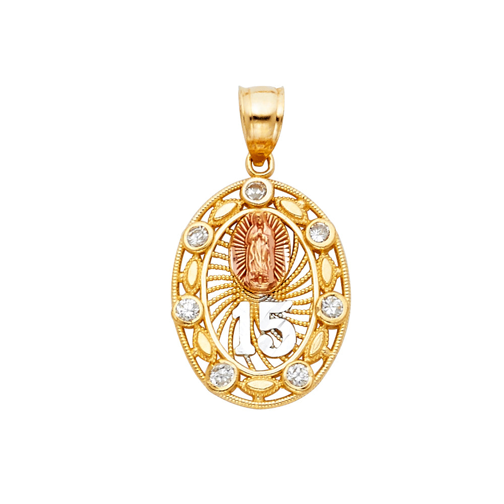 14K Yellow White Rose Gold CZ 15 Years Pendant