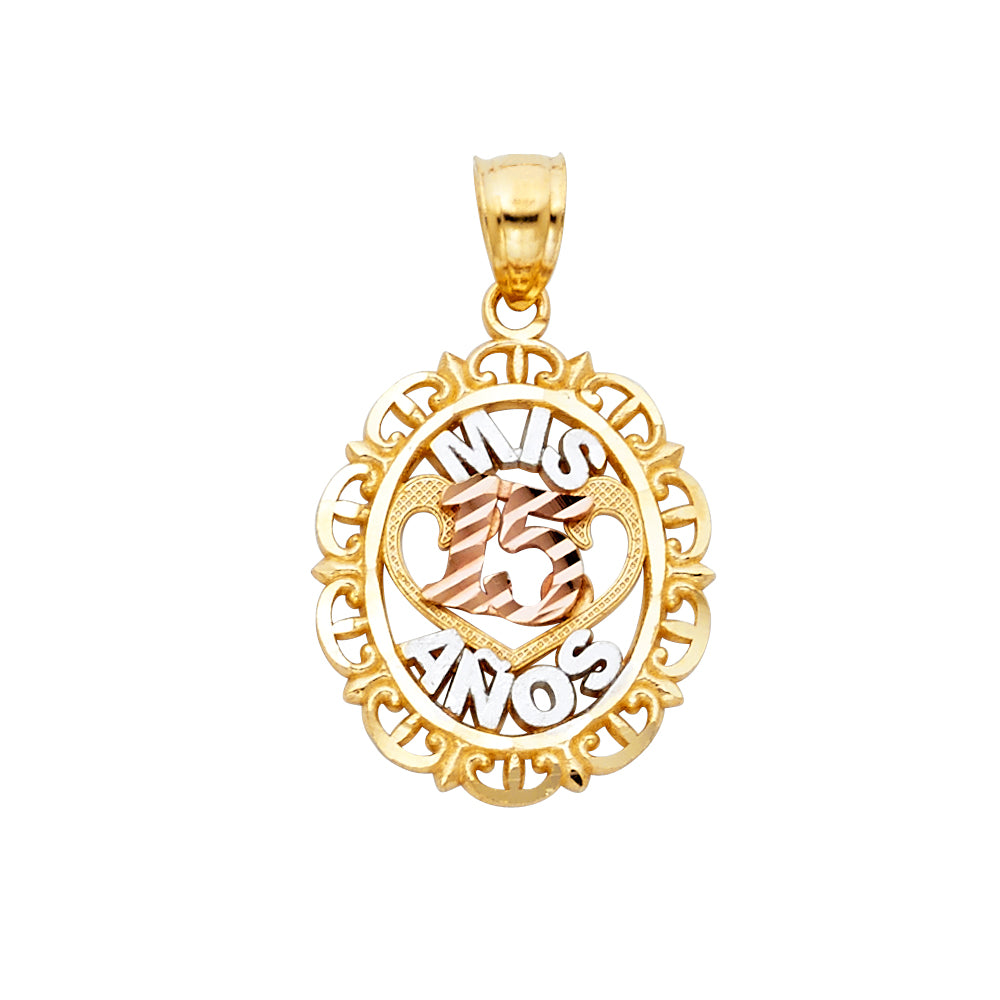 14K Yellow White Rose Gold 15 Years Pendant