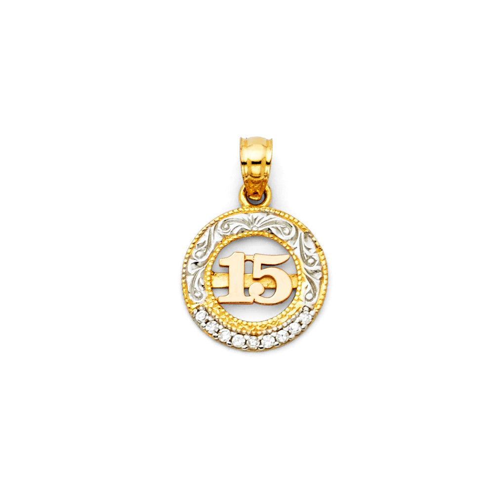 14K Yellow White Rose Gold 15 Years Pendant