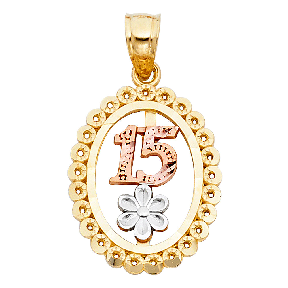 14K Yellow White Rose Gold 15 Years Pendant