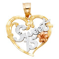 14K Yellow White Rose Gold 15 Years Heart Pendant