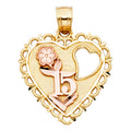 14K Two Tone Gold 15 Years Heart Pendant