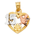 14K Yellow White Rose Gold 15 Years Heart Pendant