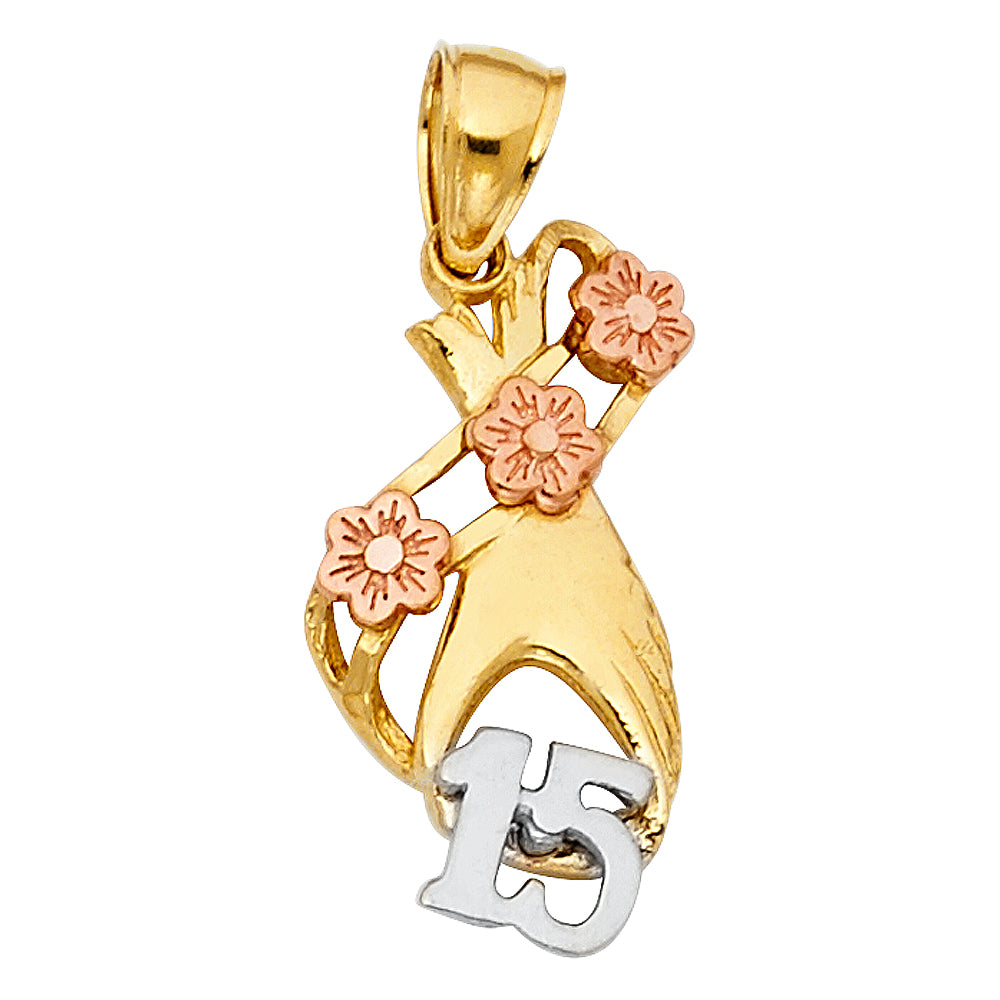 14K Yellow White Rose Gold 15 Years Heart Pendant