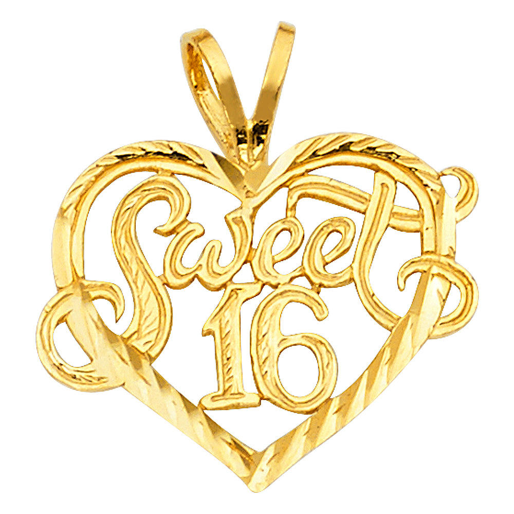 14K Yellow Gold 16 Years Heart Pendant