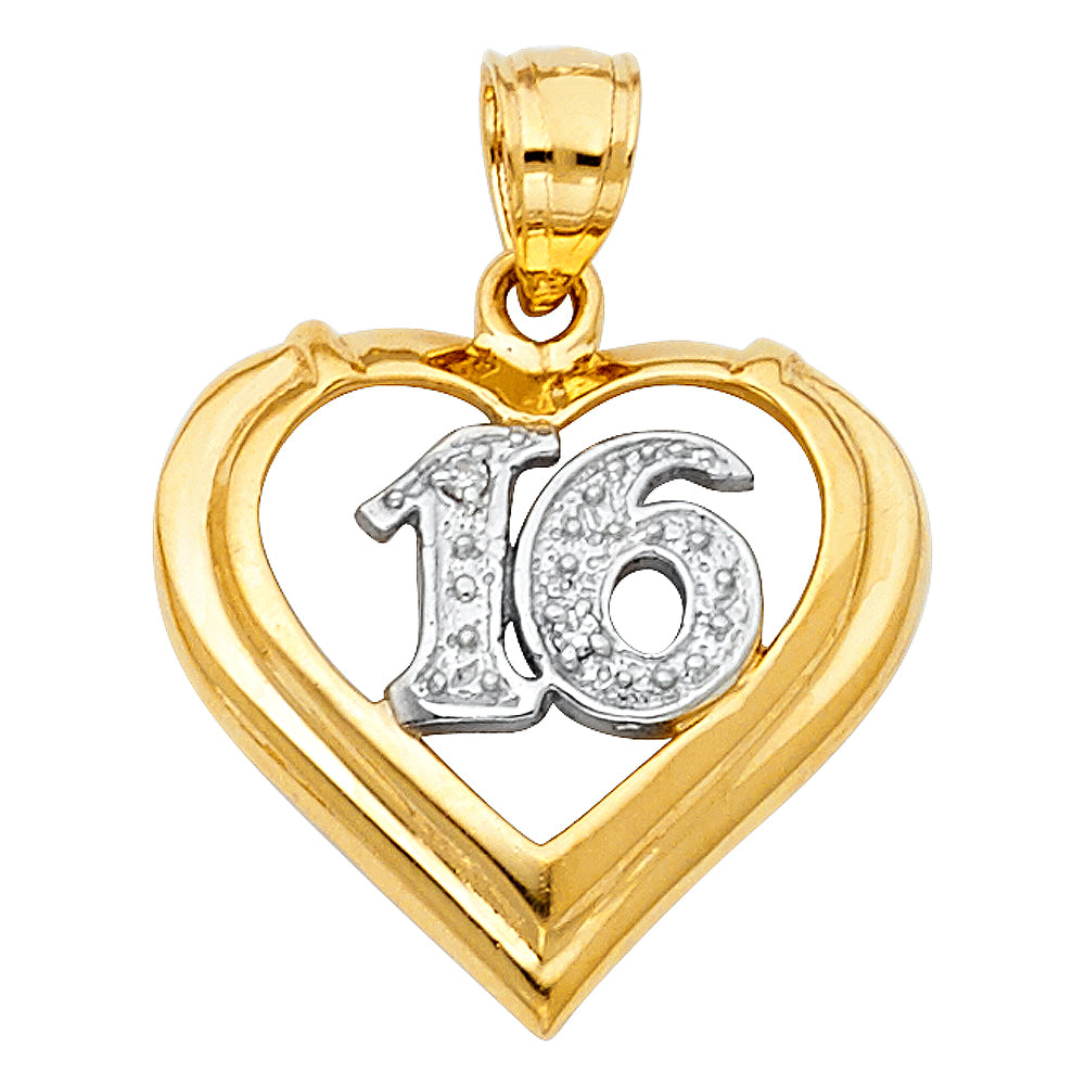 14K Two Tone Gold 16 Years Heart Pendant