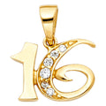 14K Yellow Gold CZ 16 Years Pendant
