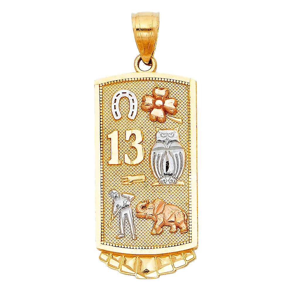 14K Yellow White Rose Gold Lucky Pendant