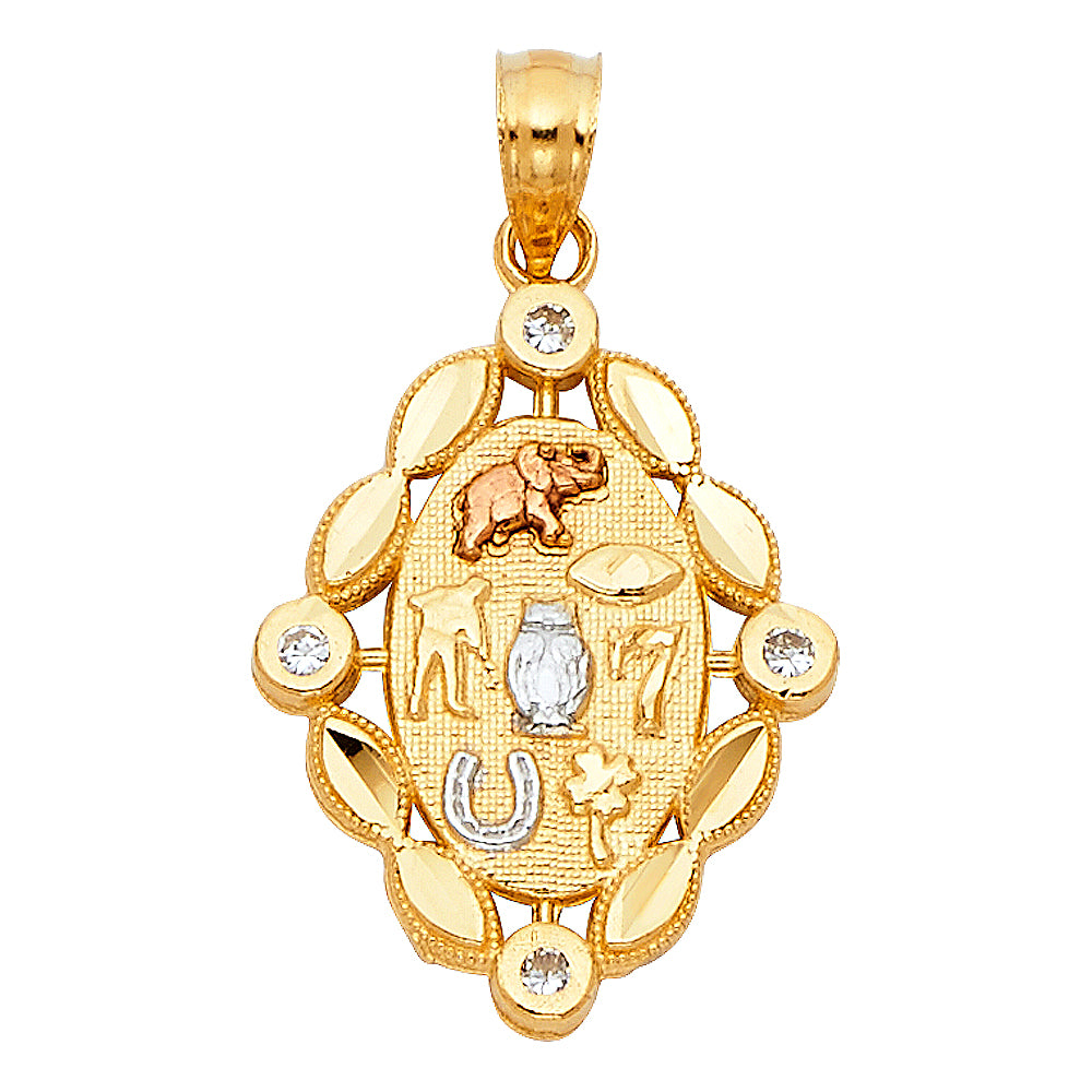 14K Yellow White Rose Gold Lucky Pendant