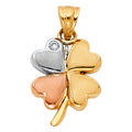 14K Yellow White Rose Gold Heart Clover Pendant