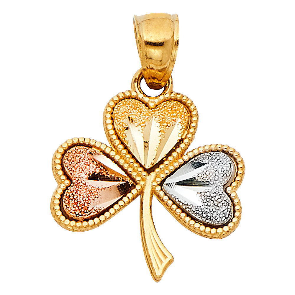 14K Yellow White Rose Gold Heart Clover Pendant