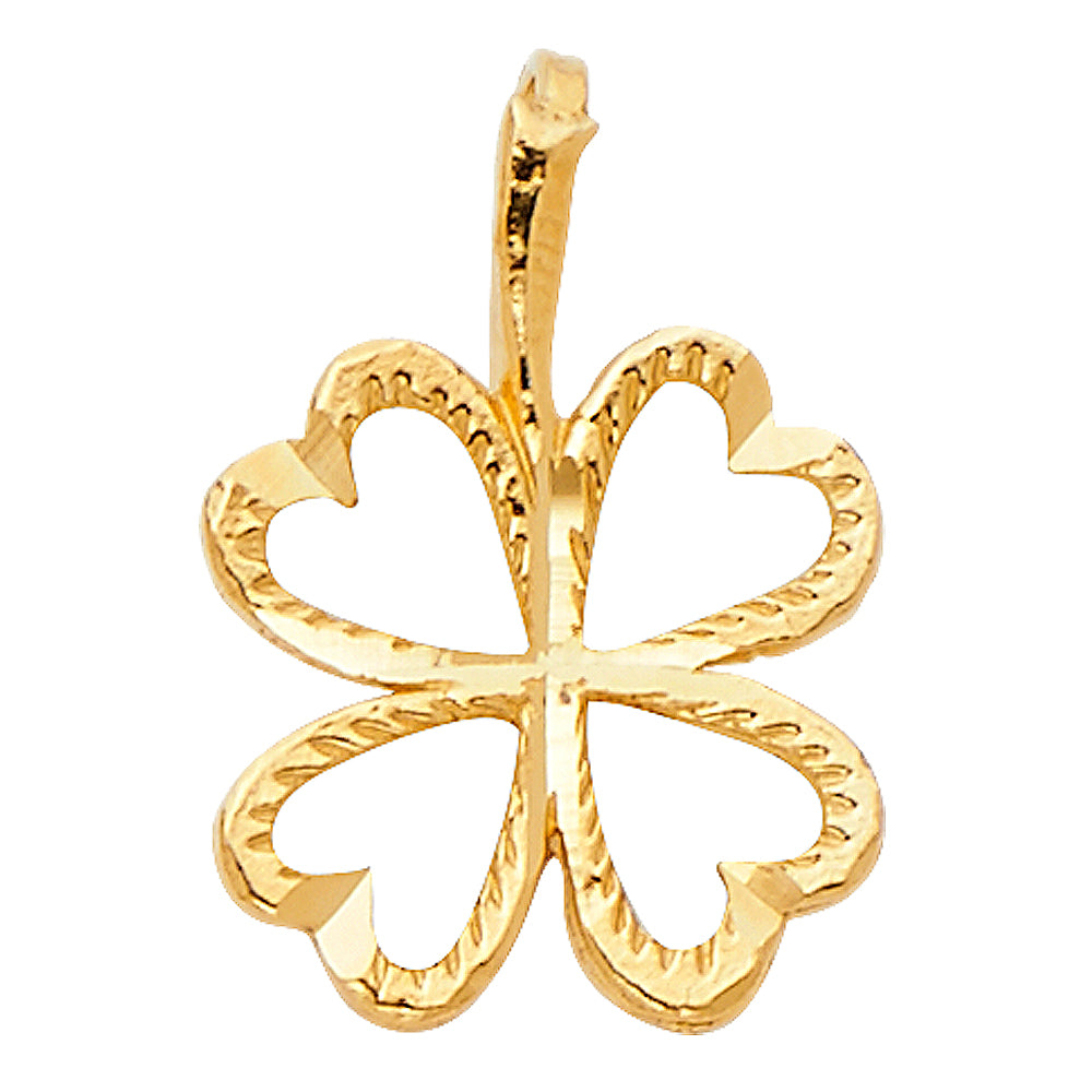14K Yellow Gold Heart Clover Pendant