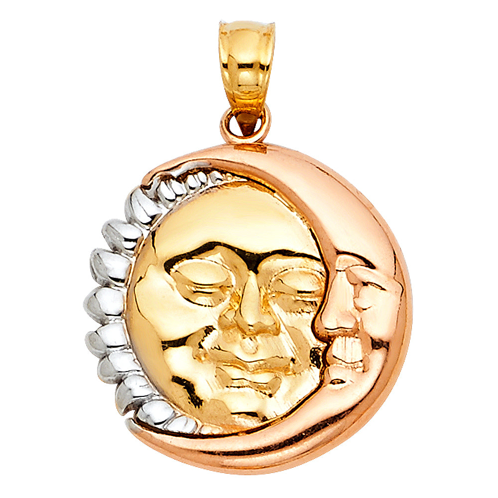 14K Yellow White Rose Gold Moon & Sun Pendant