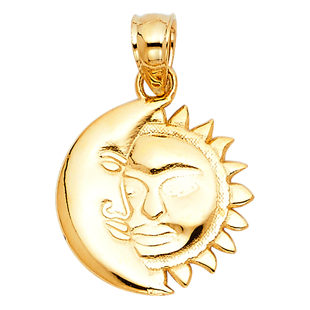 14K Yellow White Rose Gold Moon & Sun Pendant